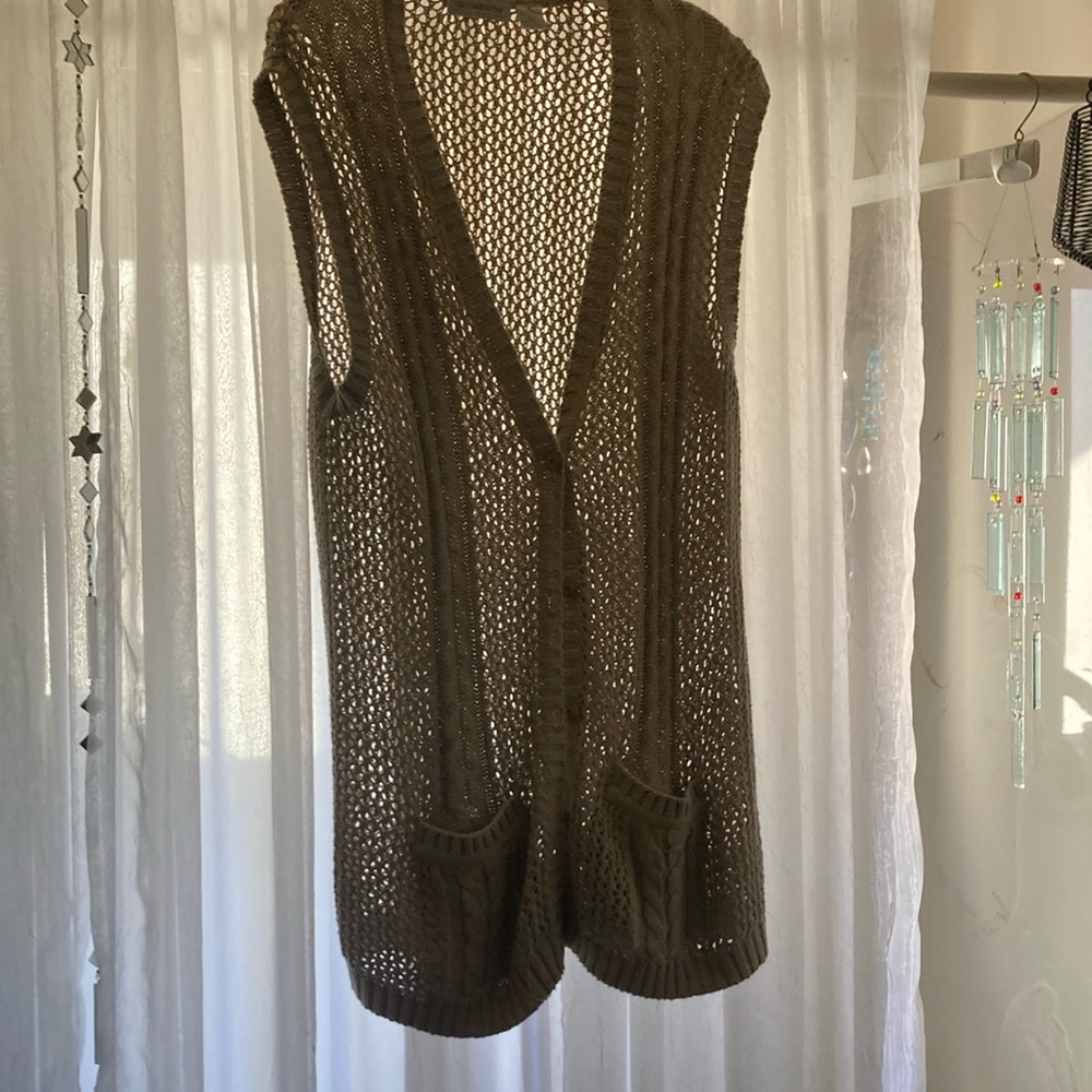 Liz Claiborne Open Knit Sleeveless Cardigan - Brown